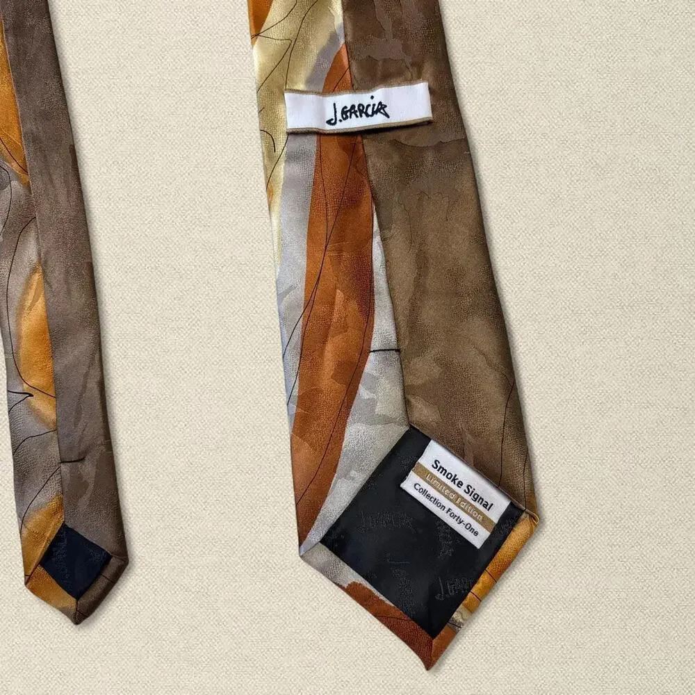 100% Silk Vintage Tie Abstract Brown Gold Swirl Pattern J. Garcia